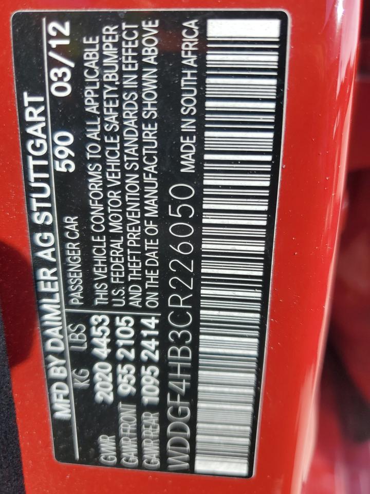 2012 Mercedes-Benz C 250 VIN: WDDGF4HB3CR226050 Lot: 92376215