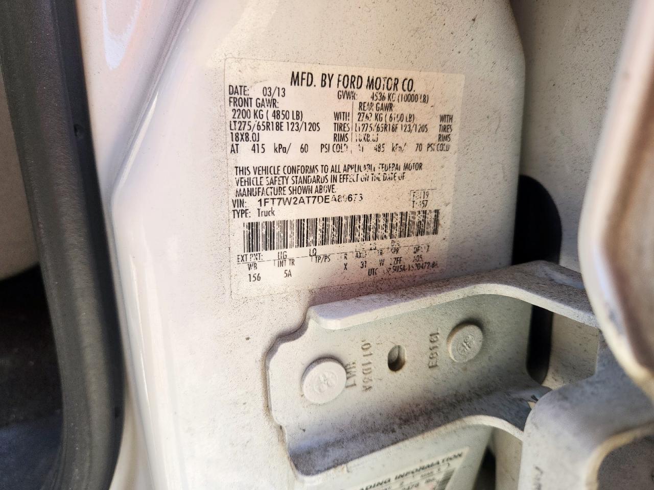 2013 Ford F250 Super Duty VIN: 1FT7W2AT7DEA89673 Lot: 91286105