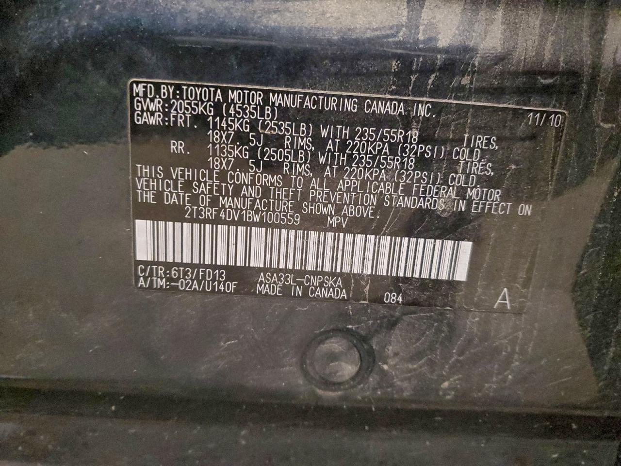 2011 Toyota Rav4 Sport VIN: 2T3RF4DV1BW100559 Lot: 94320005