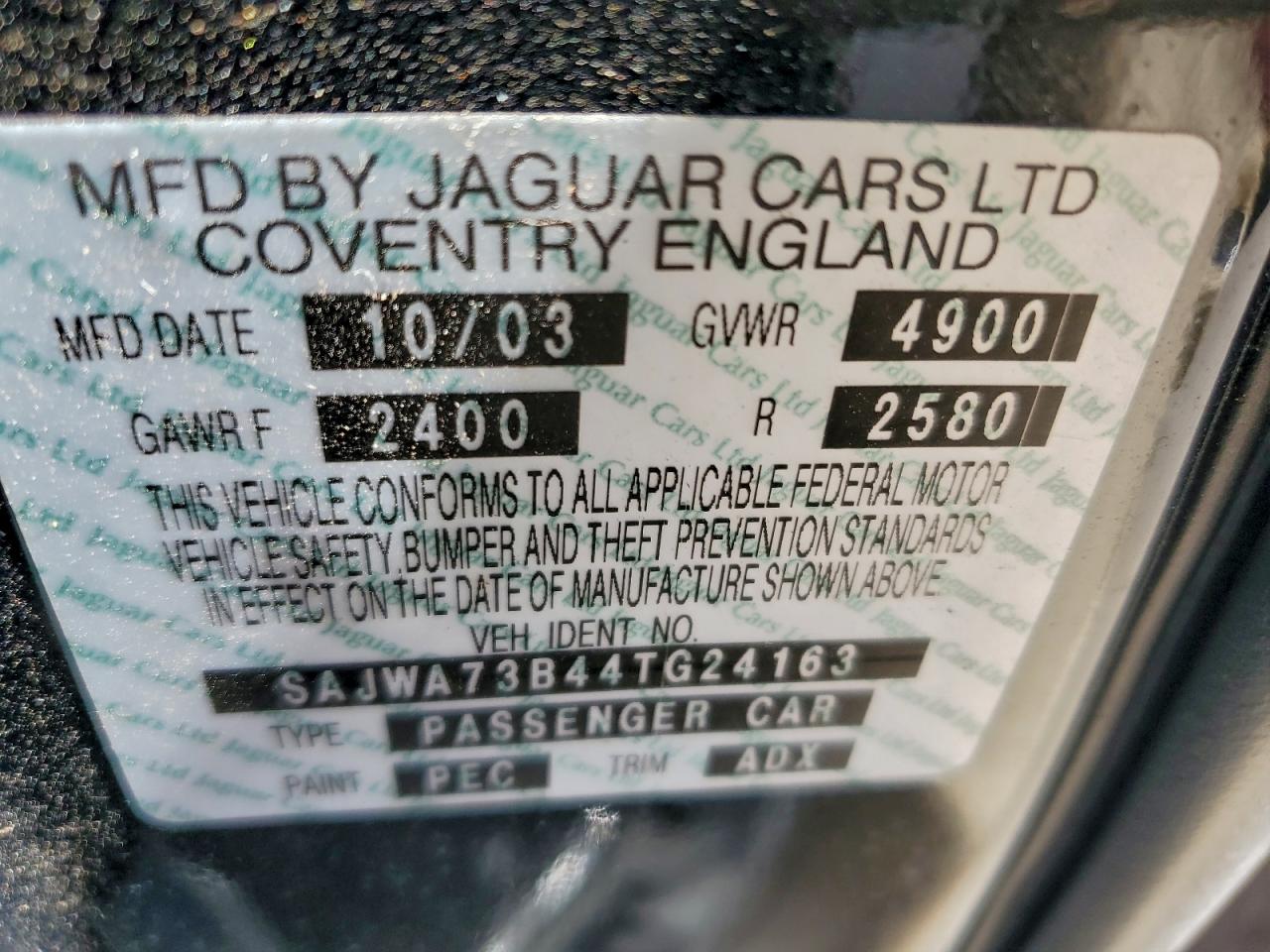 2004 Jaguar Xjr S VIN: SAJWA73B44TG24163 Lot: 91105805