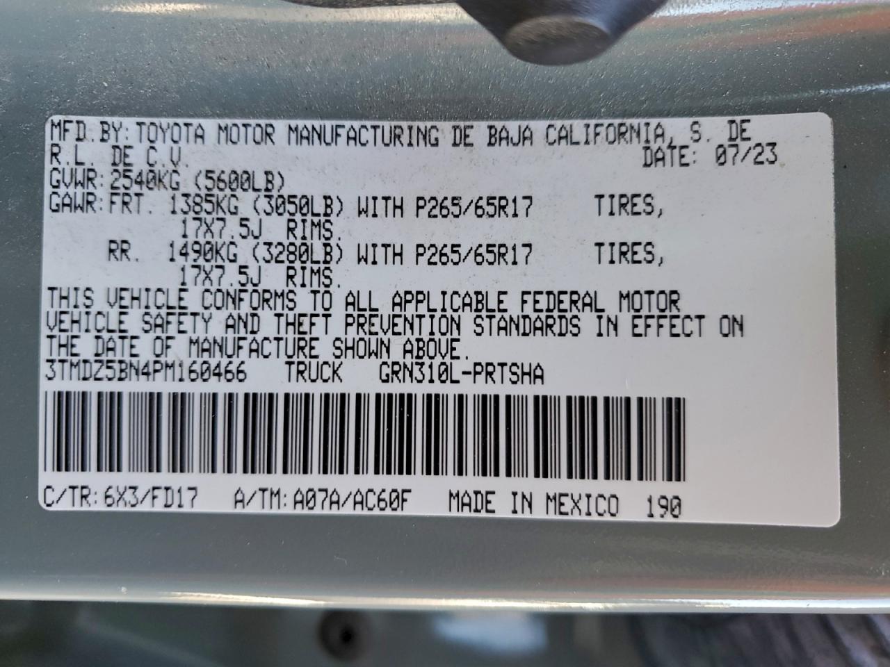 2023 Toyota Tacoma Double Cab VIN: 3TMDZ5BN4PM160466 Lot: 94388865