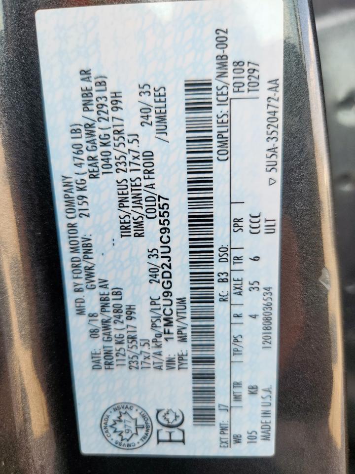 2018 Ford Escape Se VIN: 1FMCU9GD2JUC95557 Lot: 92897865