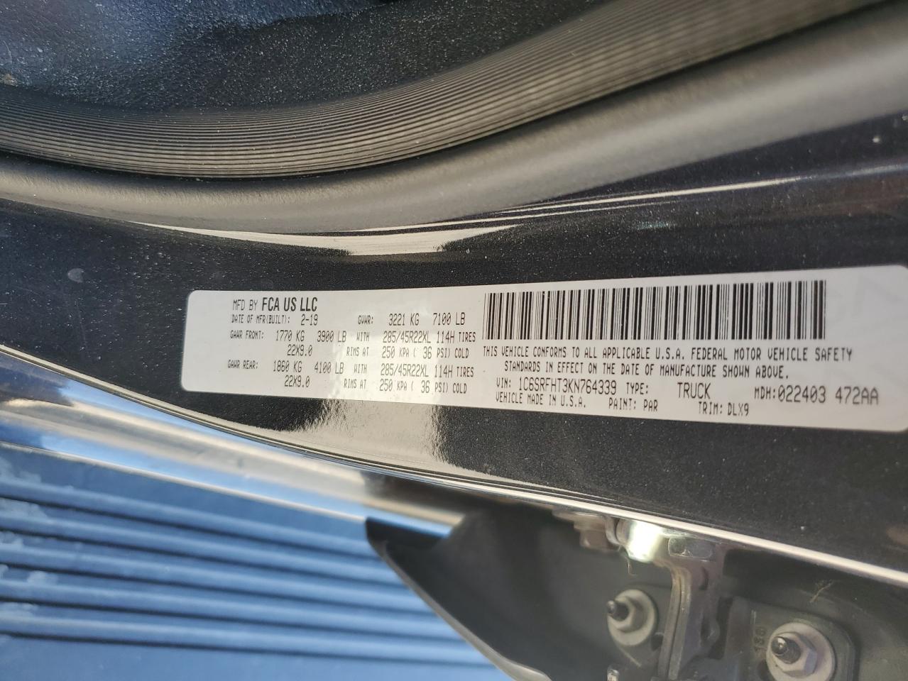 2019 Ram 1500 Limited VIN: 1C6SRFHT3KN764339 Lot: 93395495