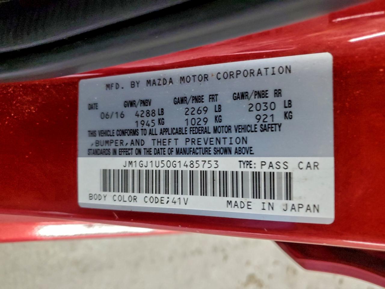 2016 Mazda 6 Sport VIN: JM1GJ1U50G1485753 Lot: 94112315