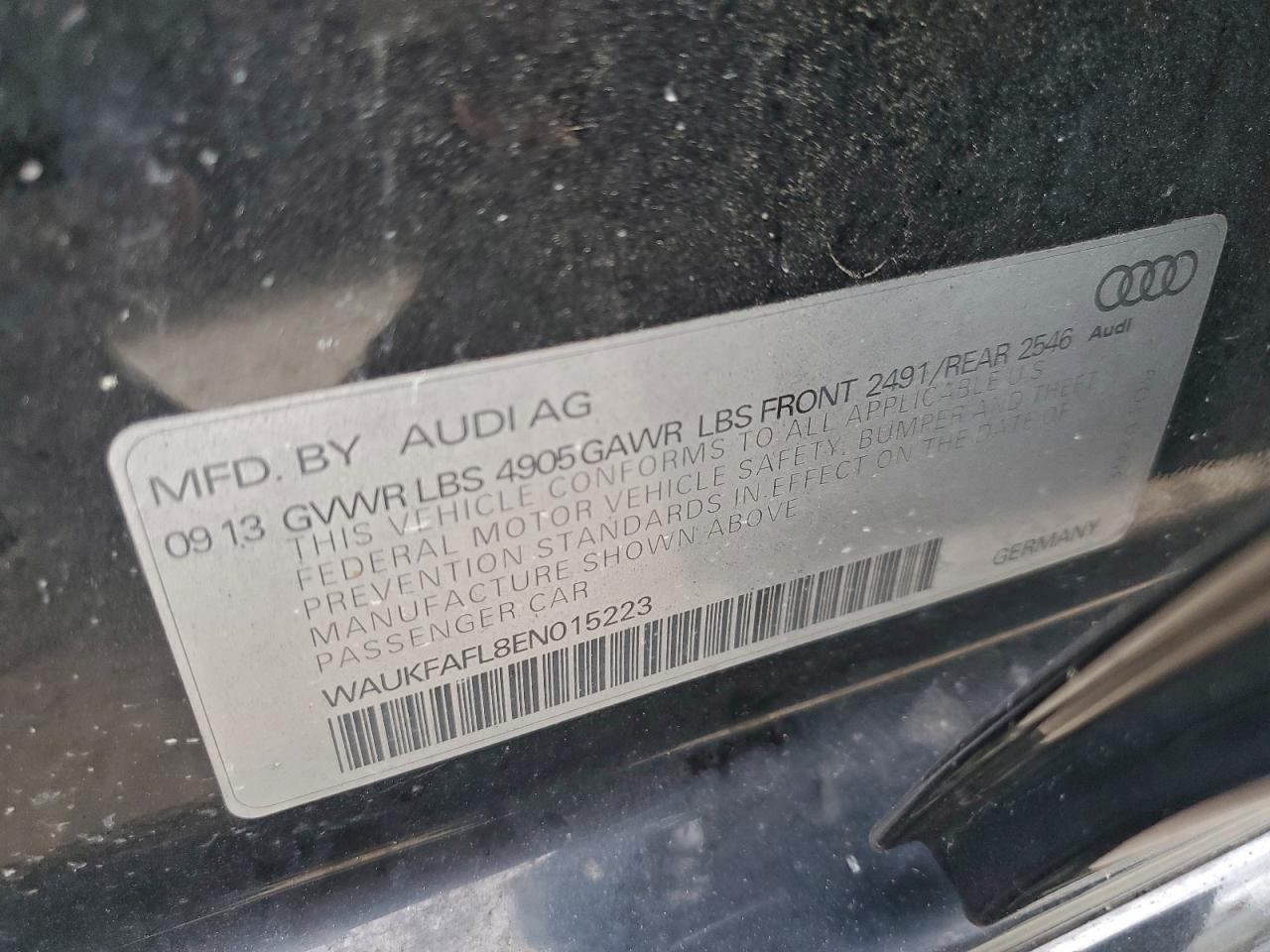 2014 Audi A4 Prestige VIN: WAUKFAFL8EN015223 Lot: 94259575