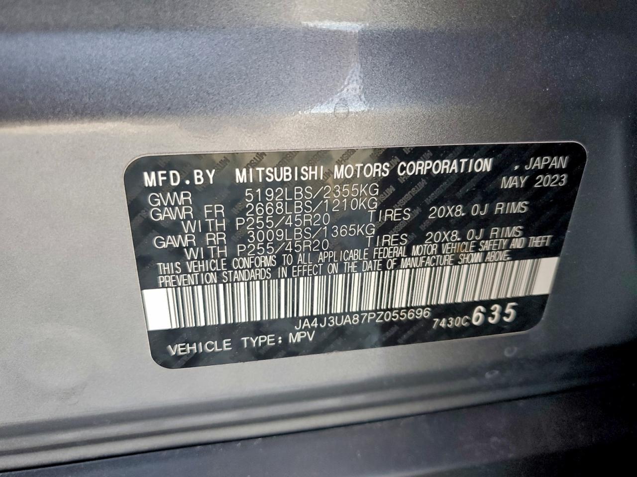 2023 Mitsubishi Outlander Se VIN: JA4J3UA87PZ055696 Lot: 94696405
