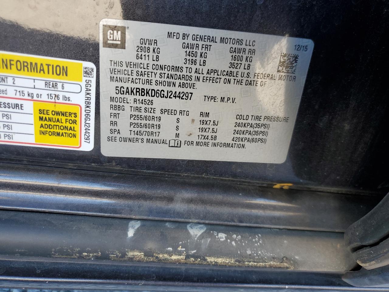 2016 Buick Enclave VIN: 5GAKRBKD6GJ244297 Lot: 90731115