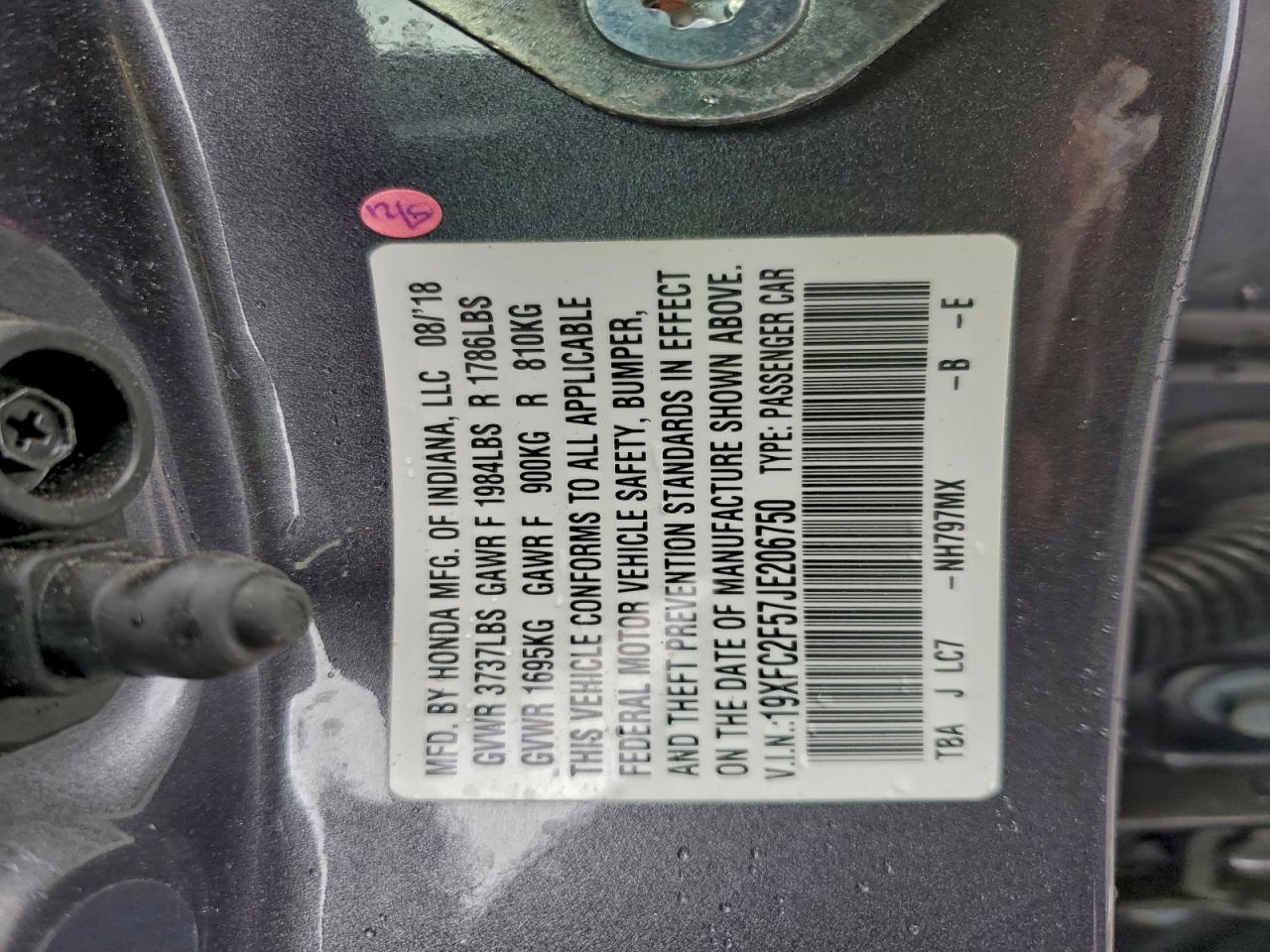 2018 Honda Civic Lx VIN: 19XFC2F57JE206750 Lot: 94361125