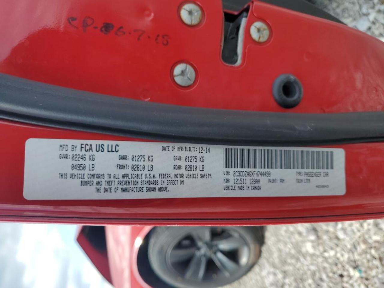 2015 Dodge Challenger Sxt VIN: 2C3CDZAGXFH744490 Lot: 90978455