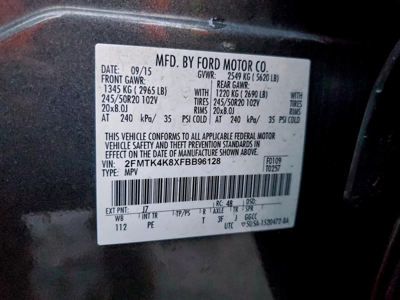 2015 Ford Edge Titanium VIN: 2FMTK4K8XFBB96128 Lot: 94576985