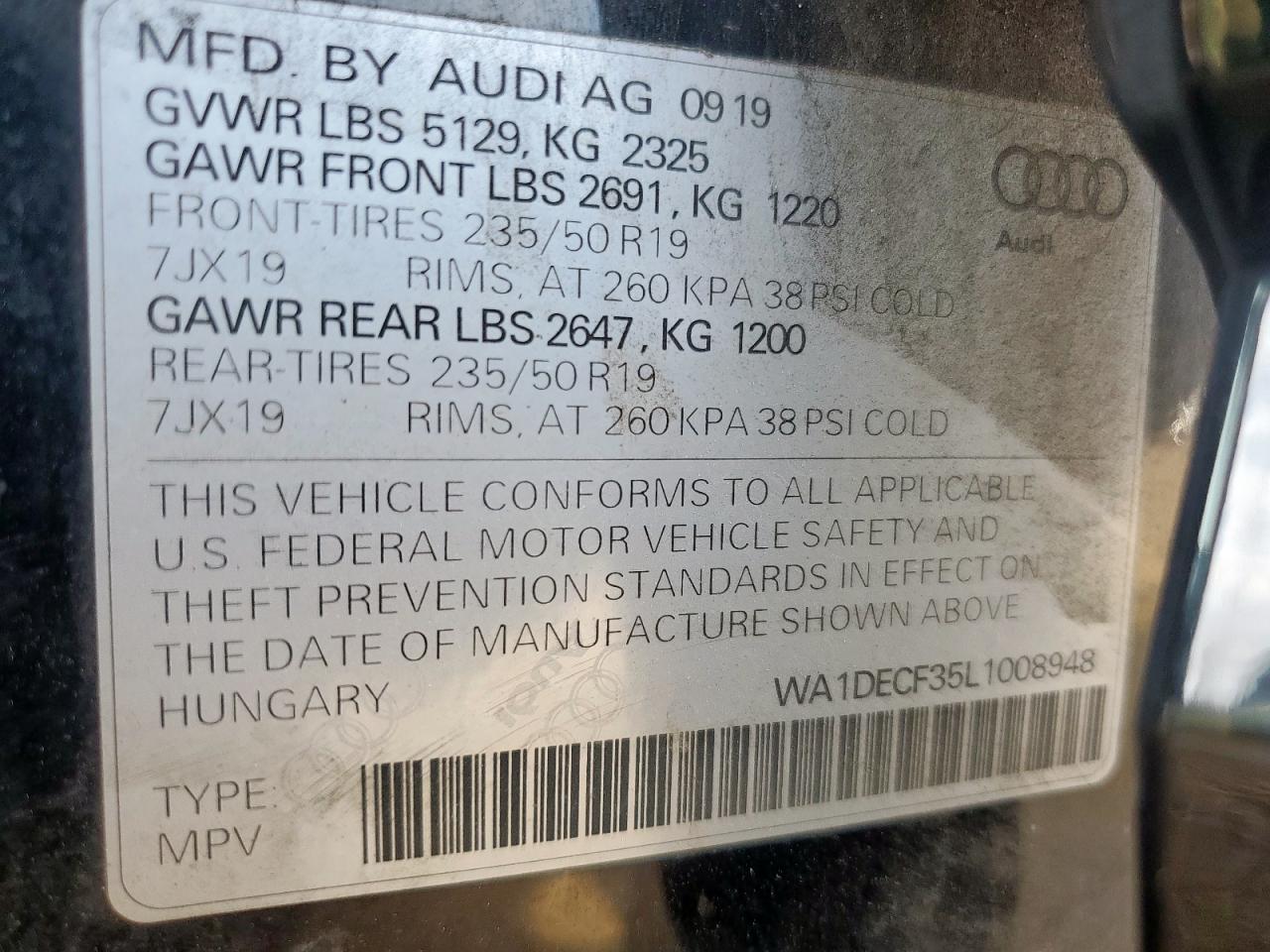2020 Audi Q3 Premium S Line VIN: WA1DECF35L1008948 Lot: 91246285