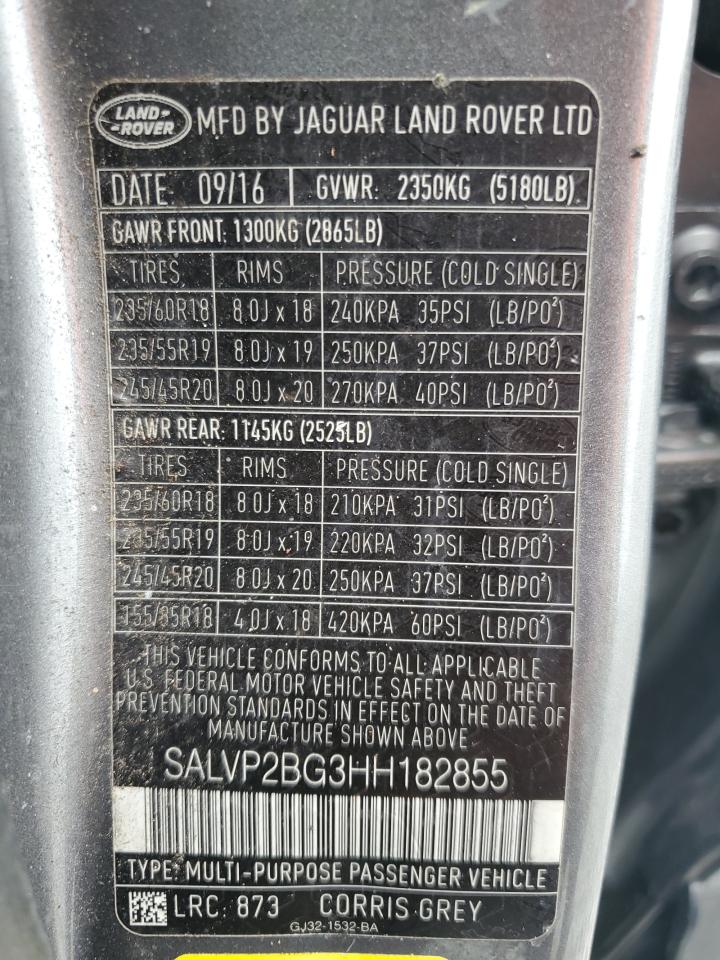 2017 Land Rover Range Rover Evoque Se VIN: SALVP2BG3HH182855 Lot: 91782345