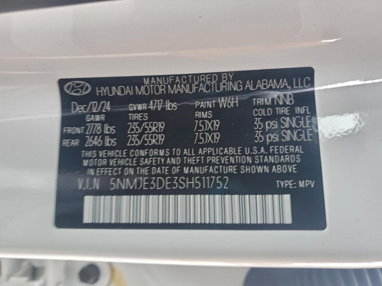 2025 Hyundai Tucson Limited VIN: 5NMJE3DE3SH511752 Lot: 93626735