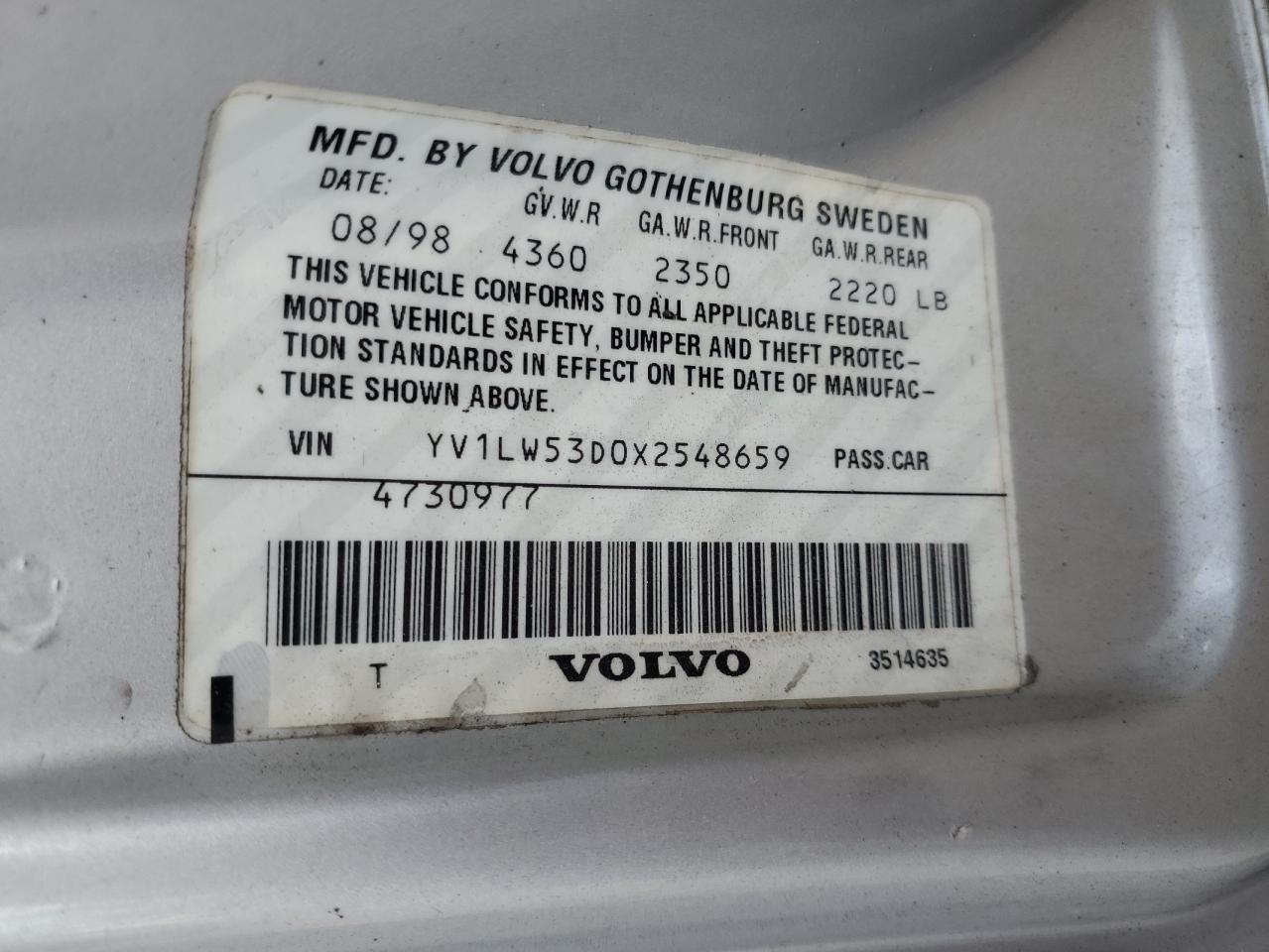 1999 Volvo V70 T5 Turbo VIN: YV1LW53D0X2548659 Lot: 93556705