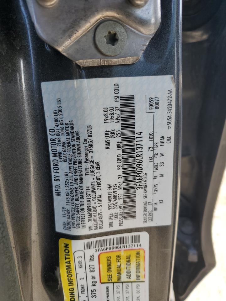 2020 Ford Fusion Titanium VIN: 3FA6P0D96LR137114 Lot: 91790165