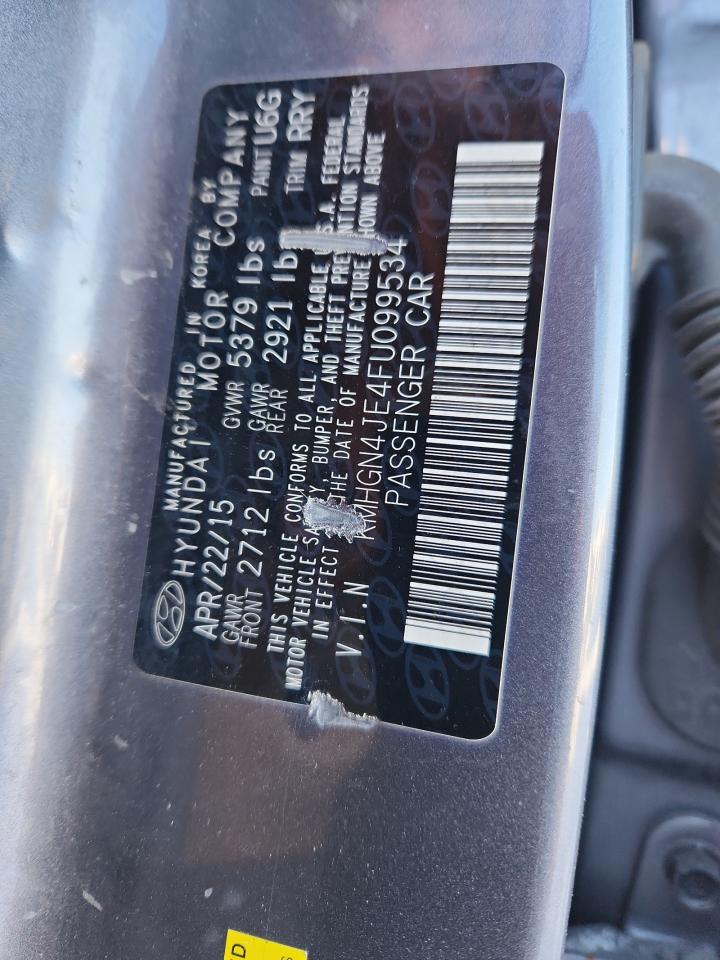 2015 Hyundai Genesis 3.8L VIN: KMHGN4JE4FU099534 Lot: 91616275