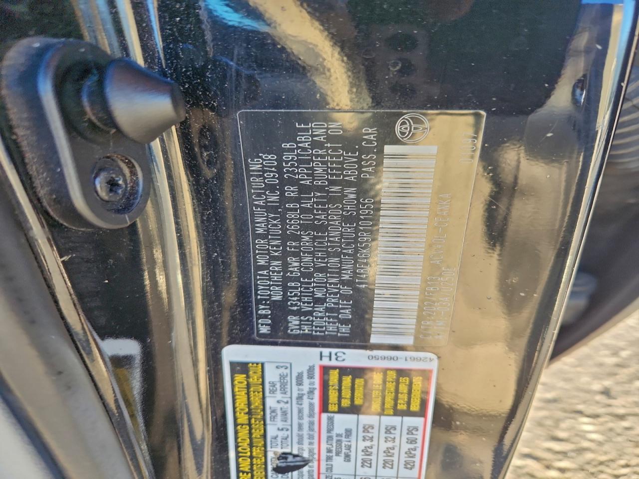 2009 Toyota Camry Base VIN: 4T4BE46K59R101956 Lot: 92754745