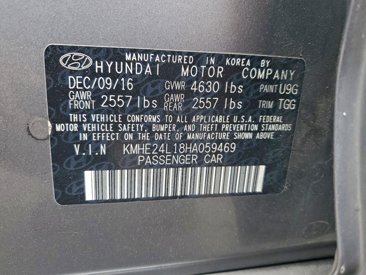 2017 Hyundai Sonata Hybrid VIN: KMHE24L18HA059469 Lot: 92243645