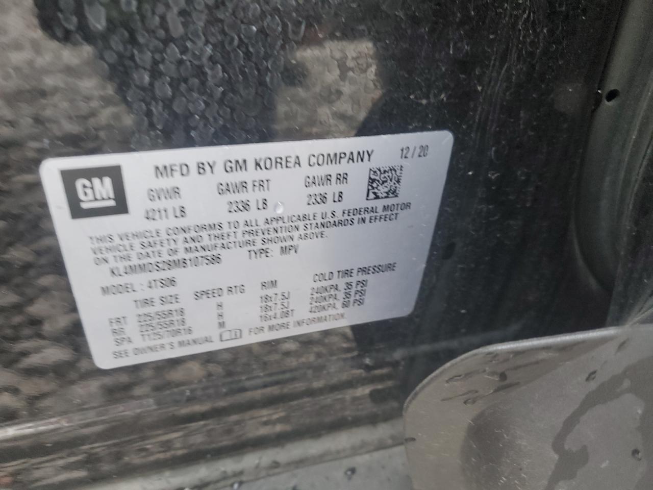 2021 Buick Encore Gx Select VIN: KL4MMDS28MB107586 Lot: 91968385