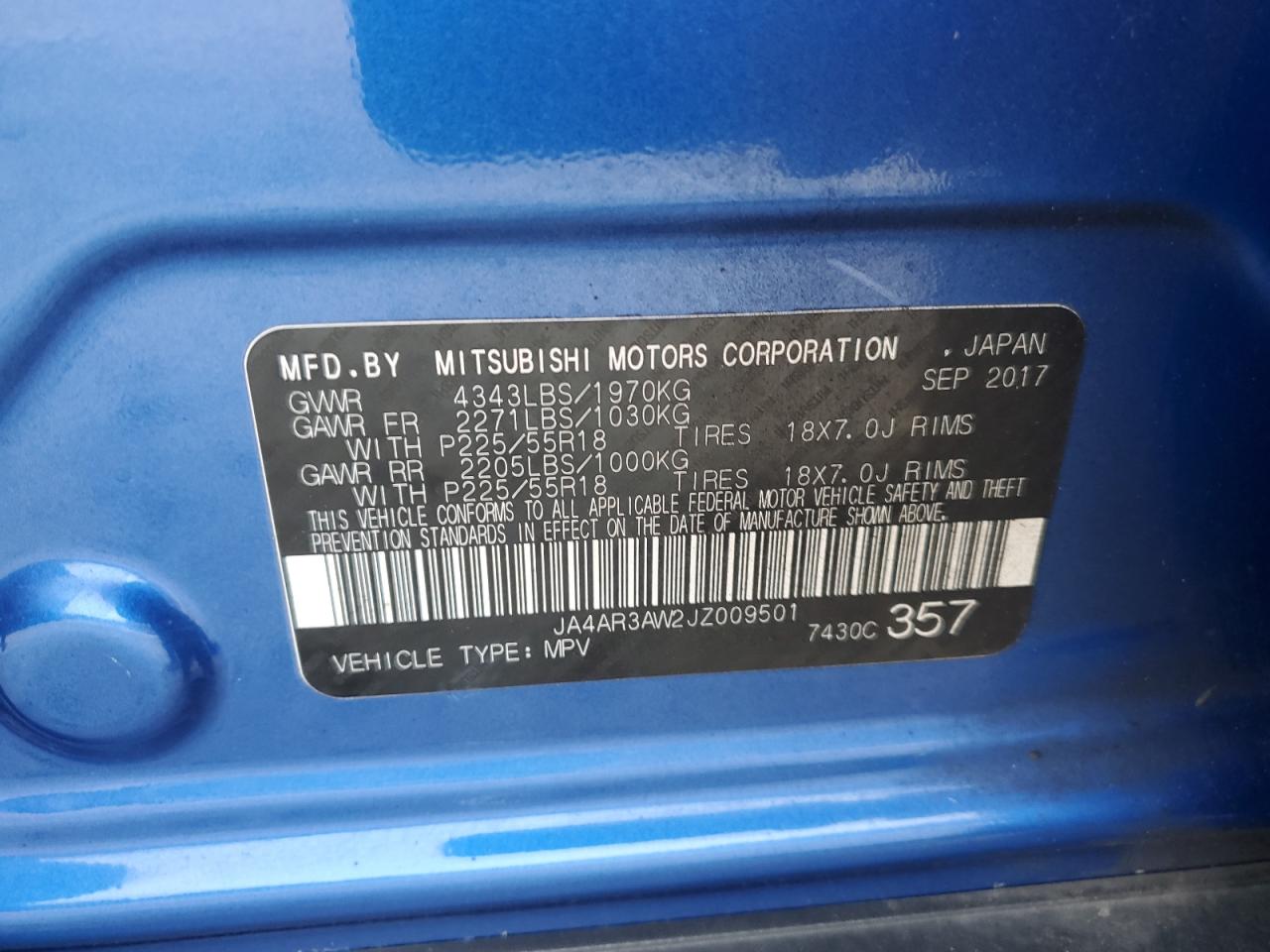 2018 Mitsubishi Outlander Sport Es VIN: JA4AR3AW2JZ009501 Lot: 90341645