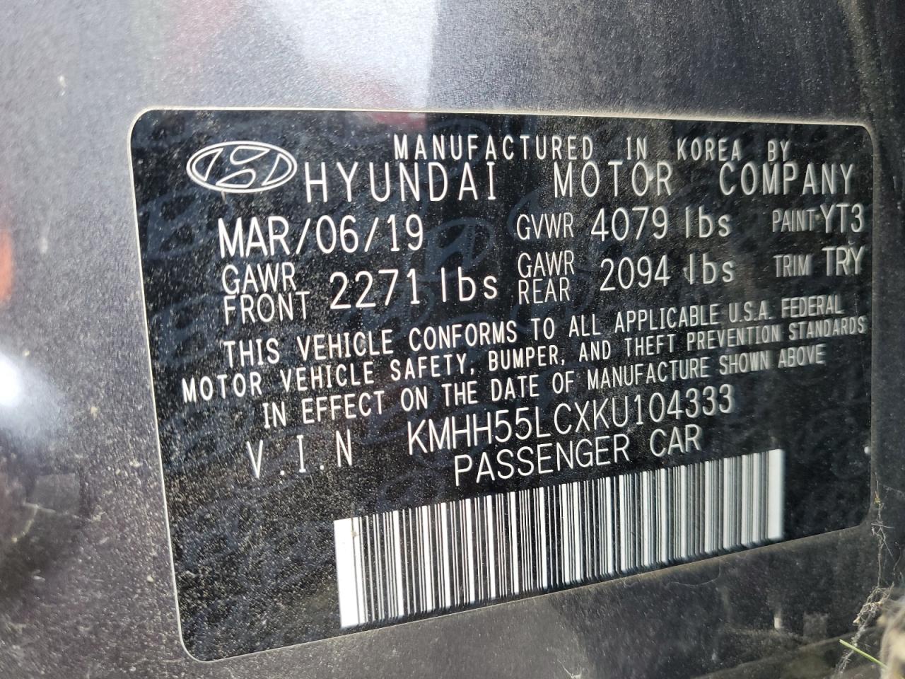 2019 Hyundai Elantra Gt N Line VIN: KMHH55LCXKU104333 Lot: 91089125