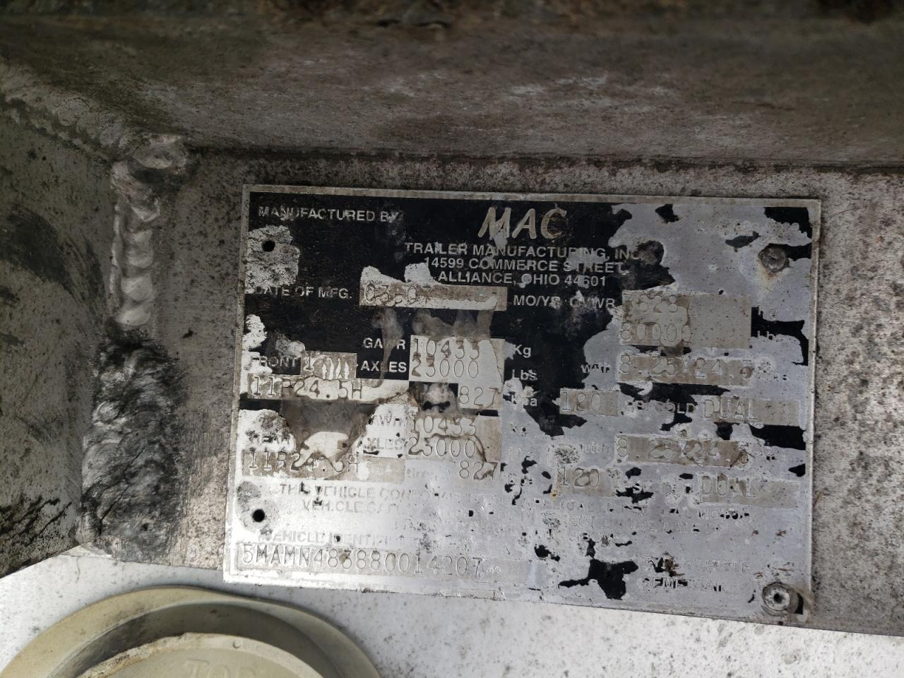 2007 Mac Grain Trailer VIN: 5MAMN483880014207 Lot: 86059565