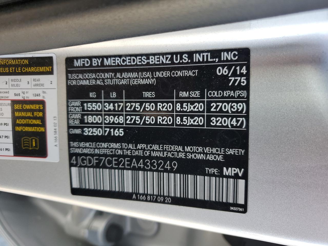 2014 Mercedes-Benz Gl 450 4Matic VIN: 4JGDF7CE2EA433249 Lot: 92381755