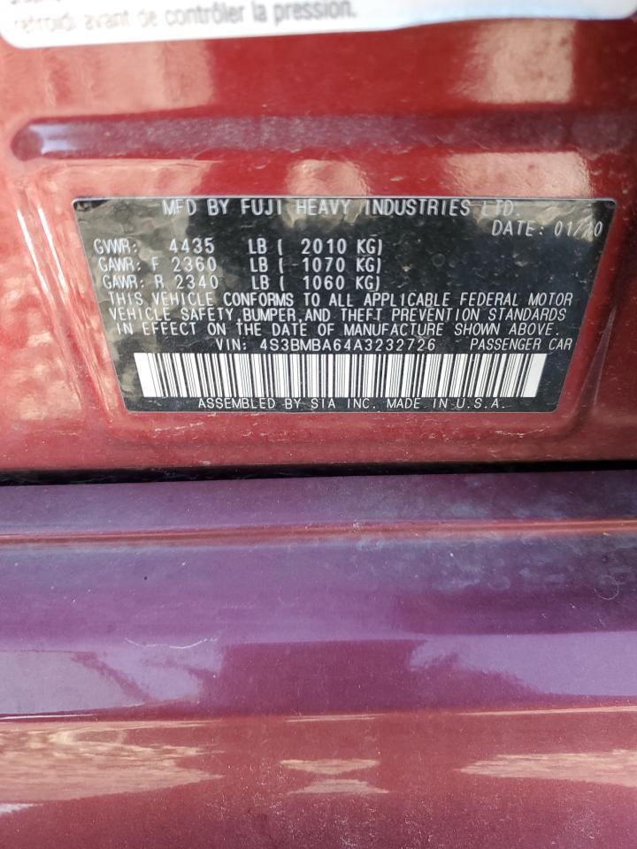 2010 Subaru Legacy 2.5I VIN: 4S3BMBA64A3232726 Lot: 92153915
