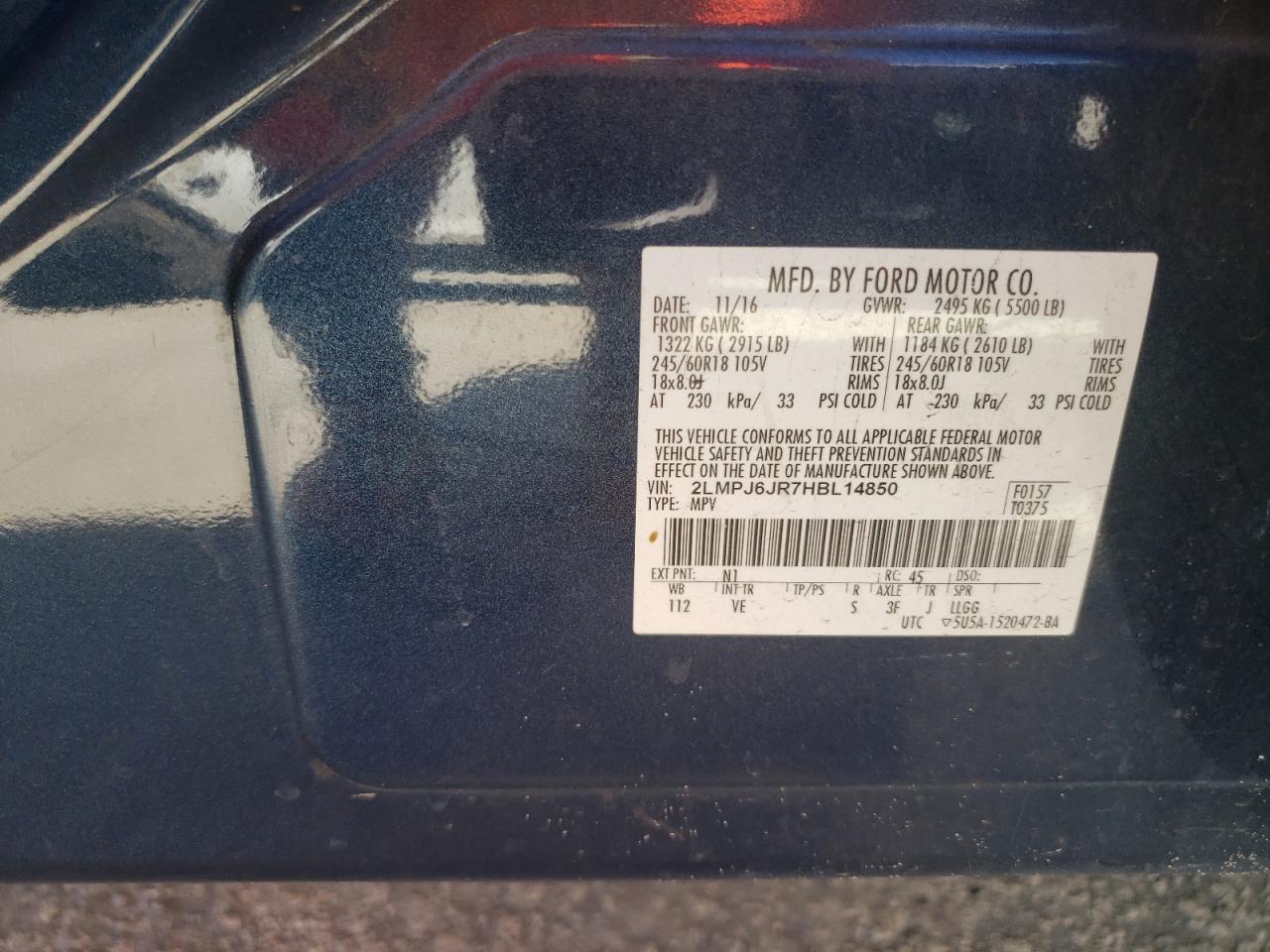 2017 Lincoln Mkx Premiere VIN: 2LMPJ6JR7HBL14850 Lot: 91617335