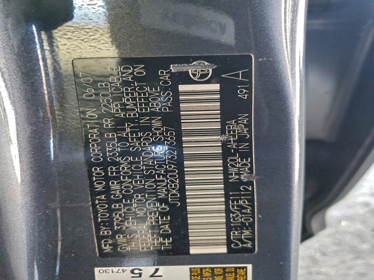 2007 Toyota Prius VIN: JTDKB20U973273657 Lot: 94053815