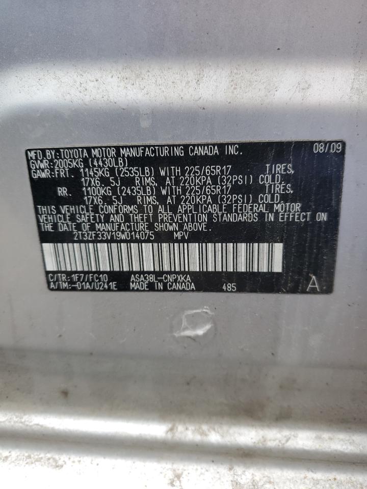 2009 Toyota Rav4 VIN: 2T3ZF33V19W014075 Lot: 91943655