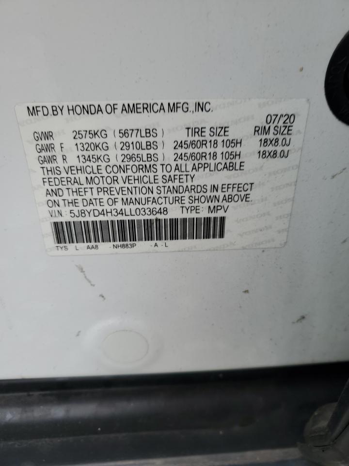 2020 Acura Mdx VIN: 5J8YD4H34LL033648 Lot: 92321605