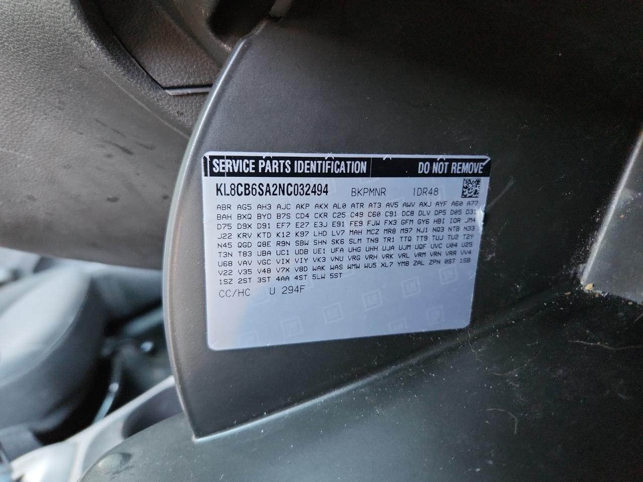 2022 Chevrolet Spark Ls VIN: KL8CB6SA2NC032494 Lot: 92655385