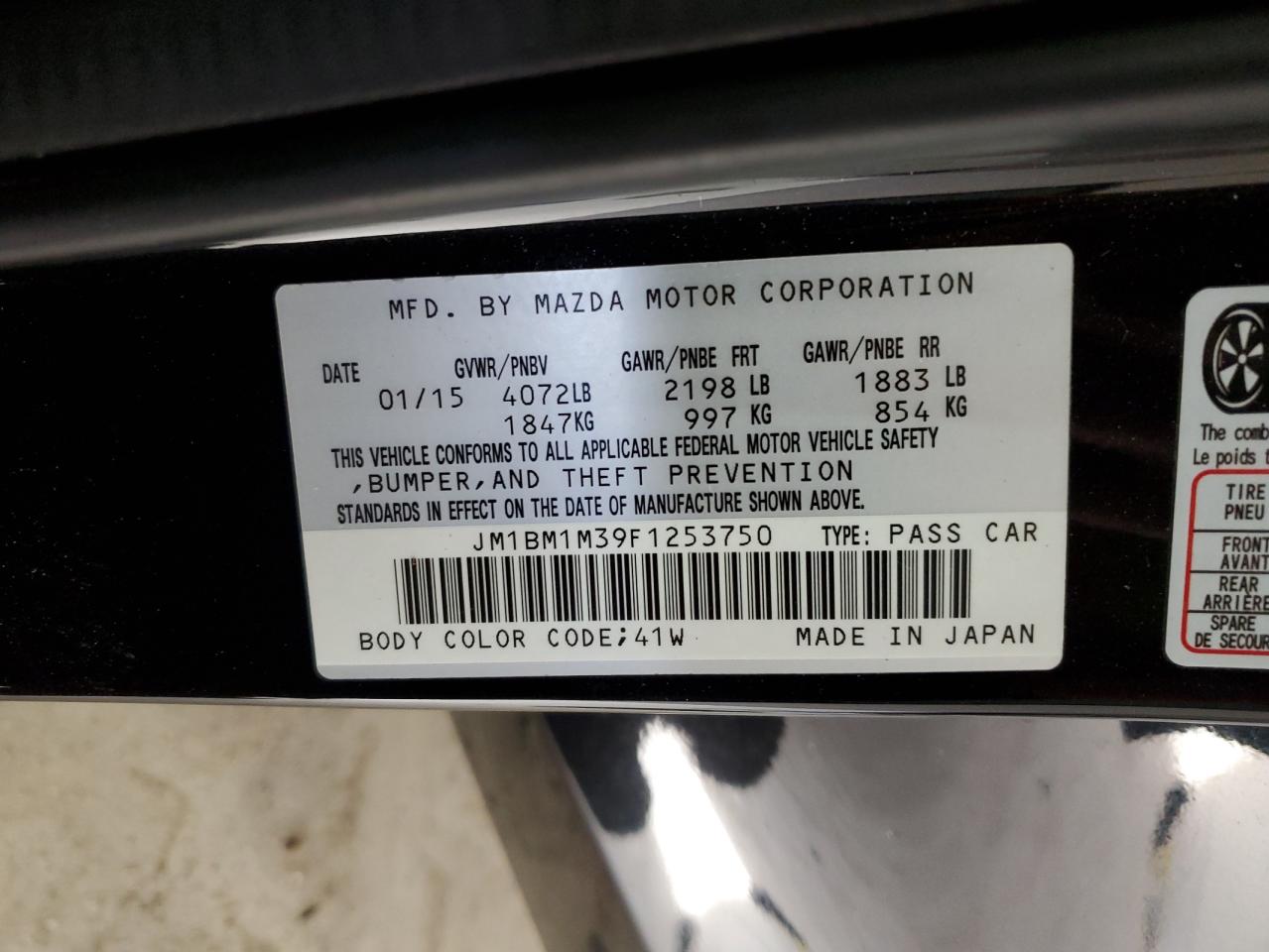 2015 Mazda 3 Grand Touring VIN: JM1BM1M39F1253750 Lot: 91437625