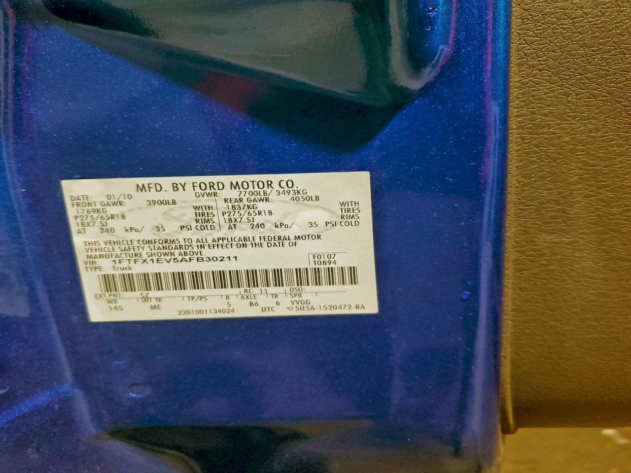 2010 Ford F150 Super Cab VIN: 1FTFX1EV5AFB30211 Lot: 93977475