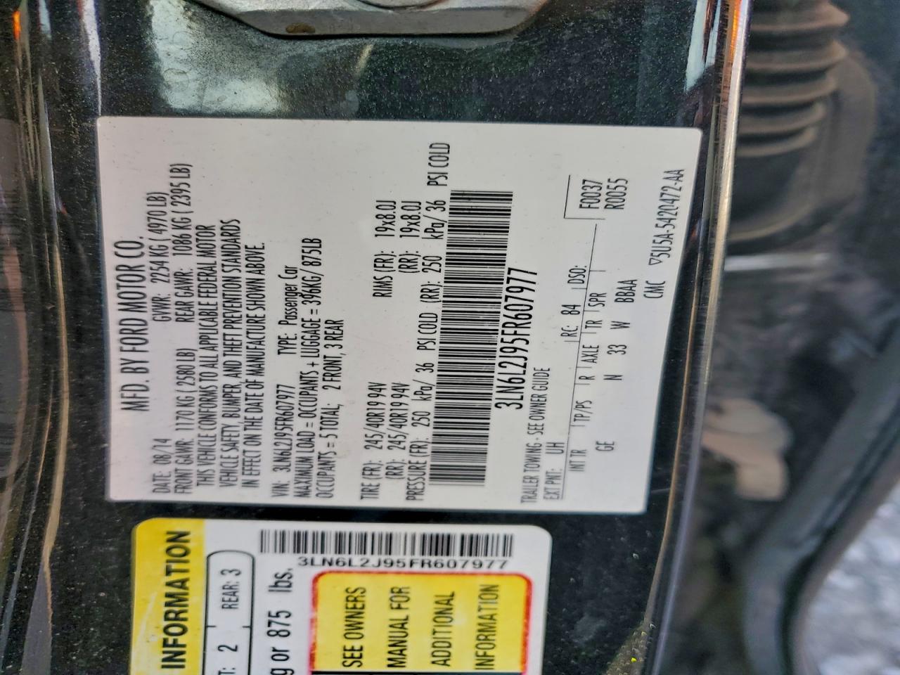 2015 Lincoln Mkz VIN: 3LN6L2J95FR607977 Lot: 94364795