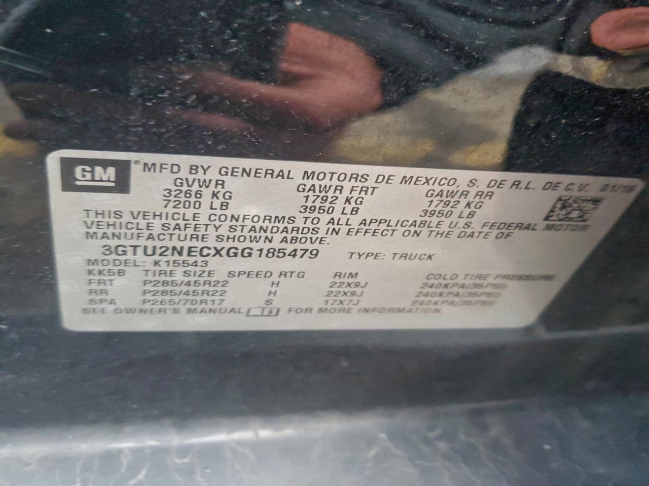 2016 GMC Sierra K1500 Slt VIN: 3GTU2NECXGG185479 Lot: 93817365