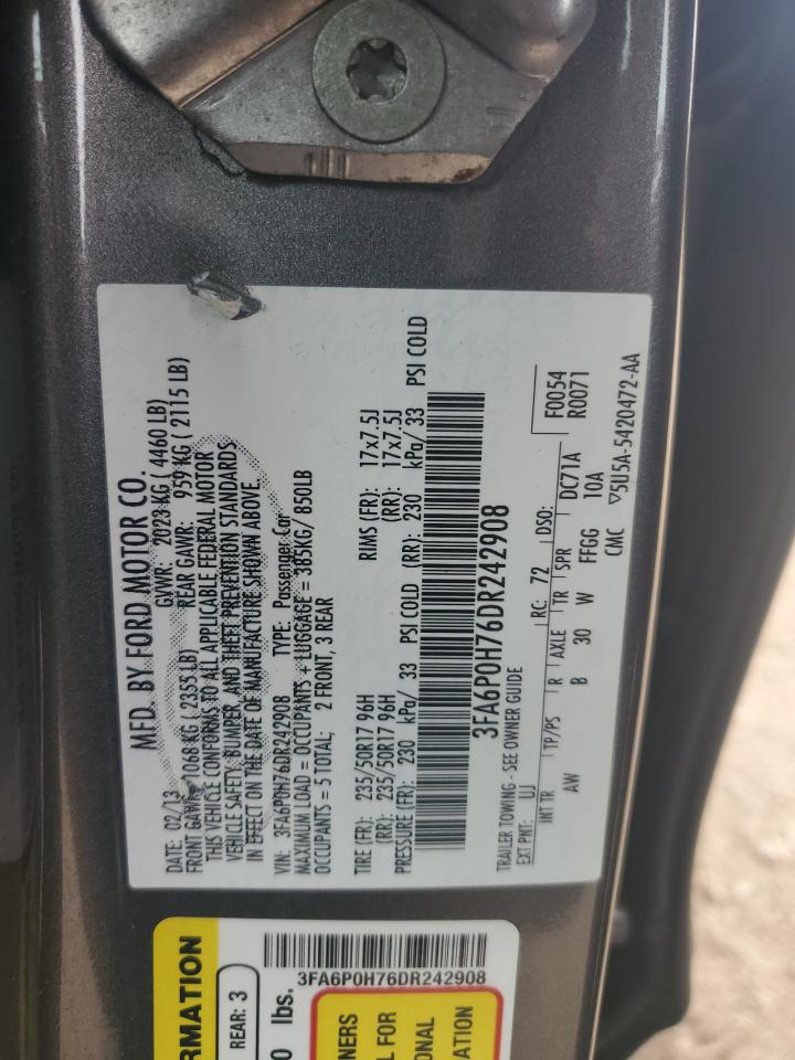 2013 Ford Fusion Se VIN: 3FA6P0H76DR242908 Lot: 91200345