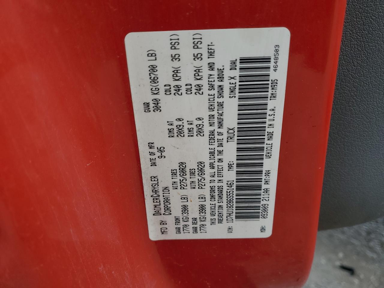 2006 Dodge Ram 1500 St VIN: 1D7HU18286S551461 Lot: 92447445