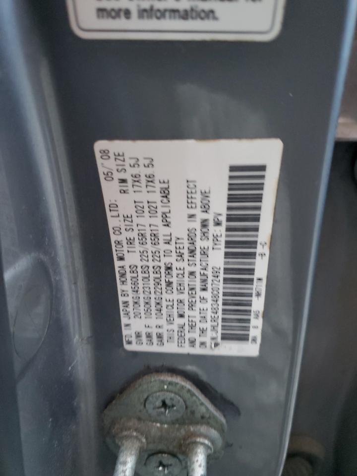 2008 Honda Cr-V Lx VIN: JHLRE48348C072492 Lot: 91475635