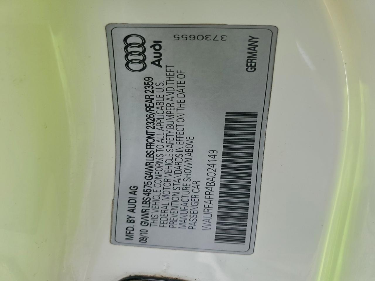 2011 Audi A5 Premium Plus VIN: WAURFAFR4BA024149 Lot: 91969075