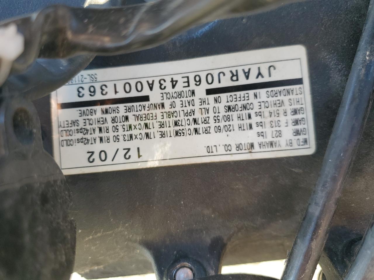 2003 Yamaha Yzfr6 L VIN: JYARJ06E43A001363 Lot: 92571885