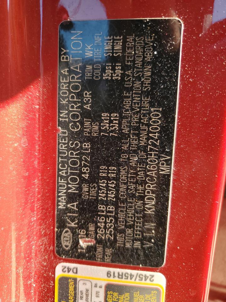 2017 Kia Sportage Sx VIN: KNDPRCA60H7240001 Lot: 92712035