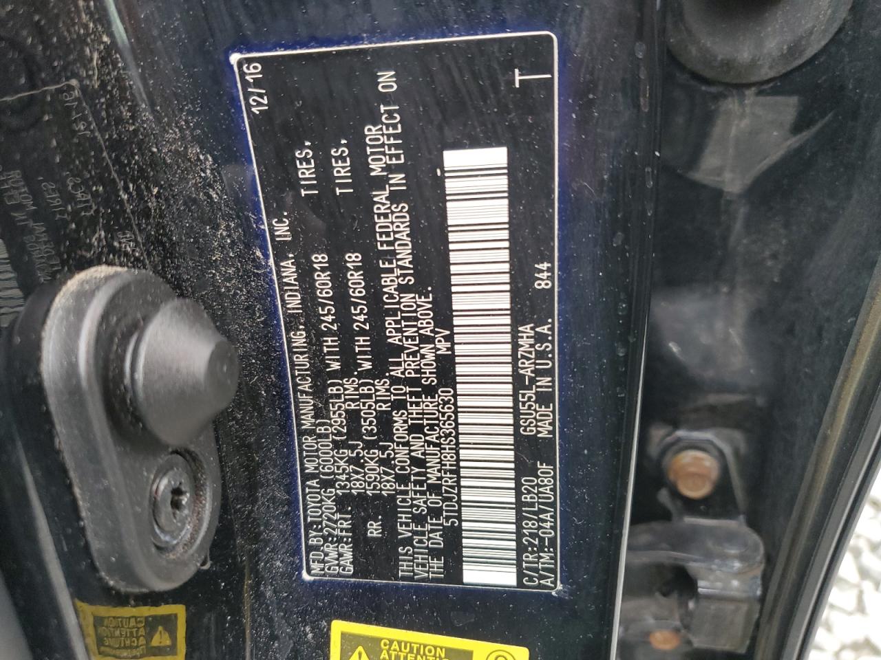 2017 Toyota Highlander Se VIN: 5TDJZRFH8HS365630 Lot: 91364445