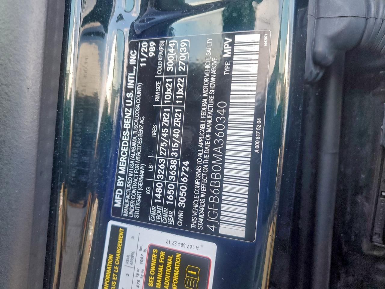 2021 Mercedes-Benz Gle Amg 53 4Matic VIN: 4JGFB6BB0MA360340 Lot: 94309675