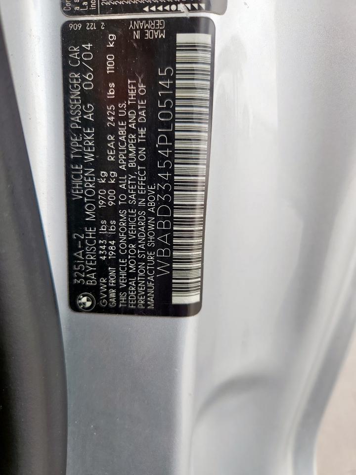 2004 BMW 325 Ci VIN: WBABD33454PL05145 Lot: 93692435