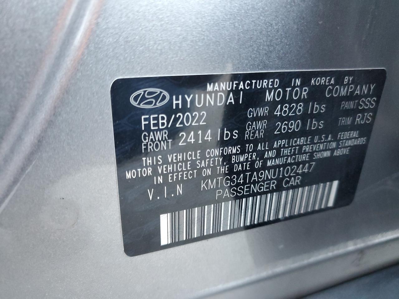 2022 Genesis G70 Base VIN: KMTG34TA9NU102447 Lot: 92434555