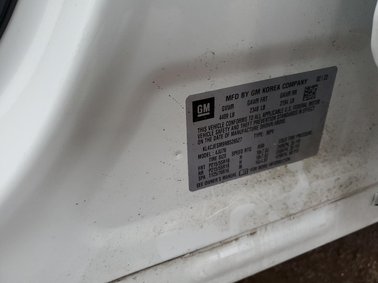 2022 Buick Encore Preferred VIN: KL4CJESM9NB526527 Lot: 92195995