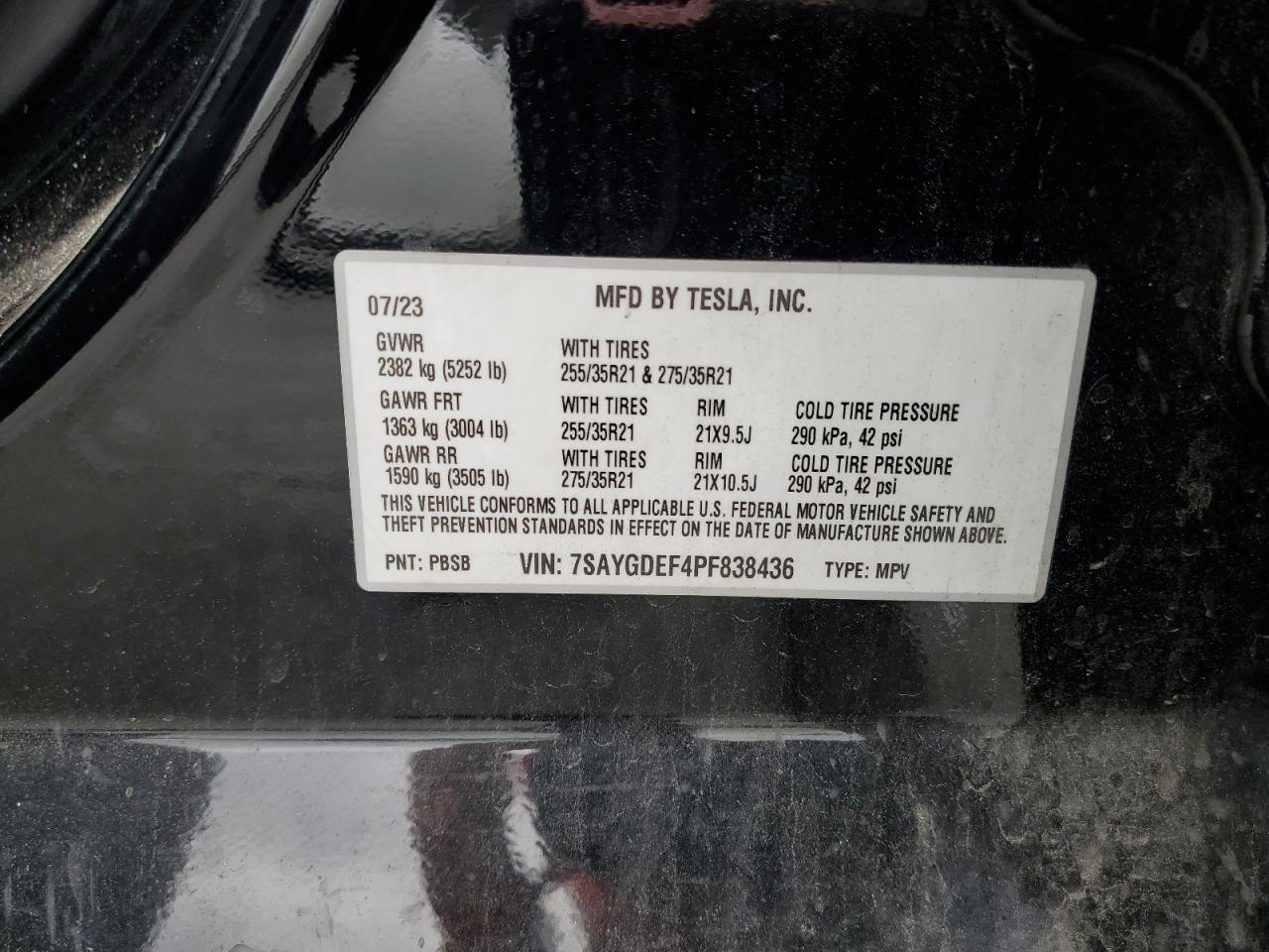 2023 Tesla Model Y VIN: 7SAYGDEF4PF838436 Lot: 91468385