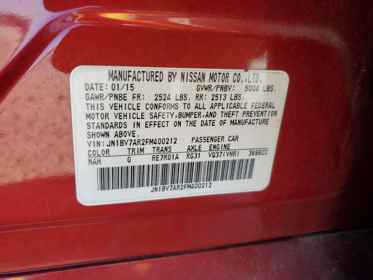 2015 Infiniti Q50 Base VIN: JN1BV7AR2FM400212 Lot: 90964795